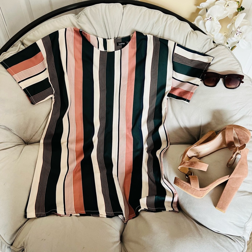 Boohoo Striped  Mini Shirt Dress